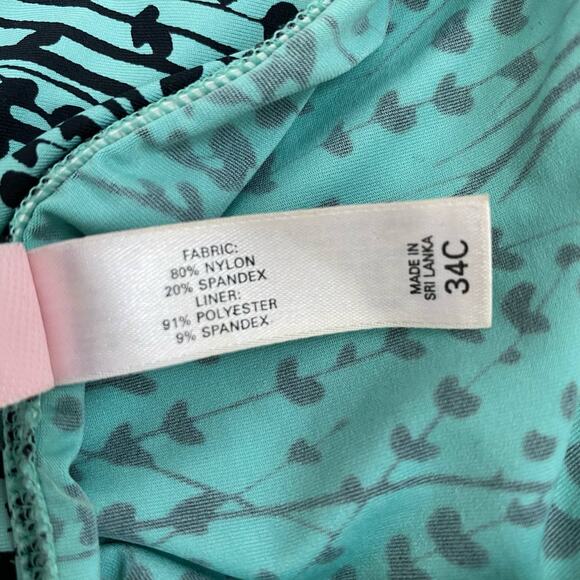 Victoria Secret Swim Tankini Top Teal Green Vine Print Halter Womens Sz 34C - Picture 11 of 13